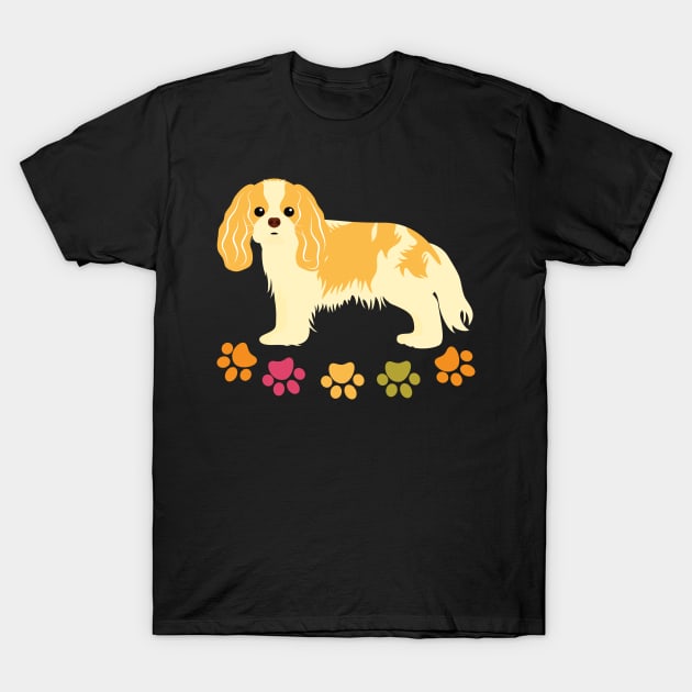 Cavalier King Charles Spaniel and Paw Print T-Shirt by LulululuPainting